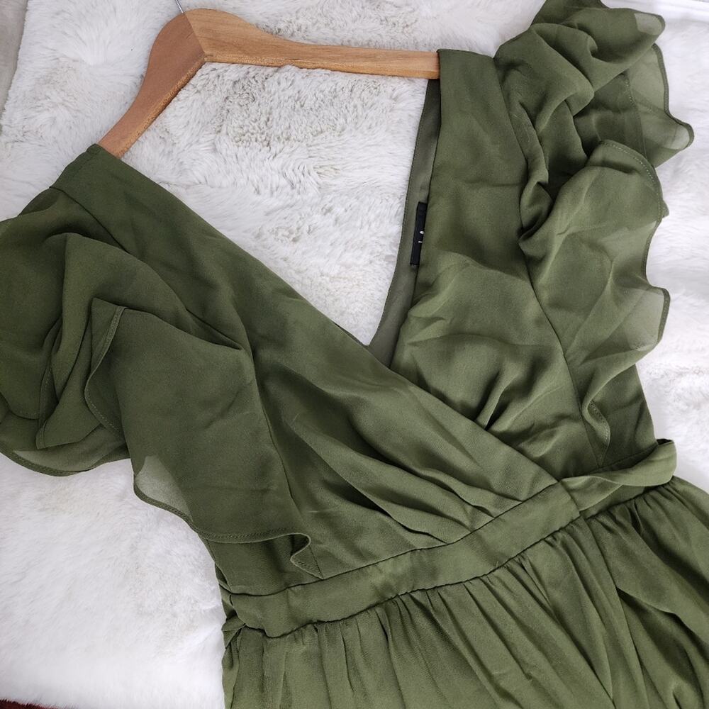 Lulus Convincing Grace Green Flutter Sleeve Wrap Maxi Dress Small Wedding Guest - Picture 9 of 10